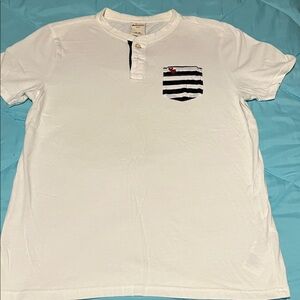 Abercrombie Kids White Henley with Striped Pocket & Logo